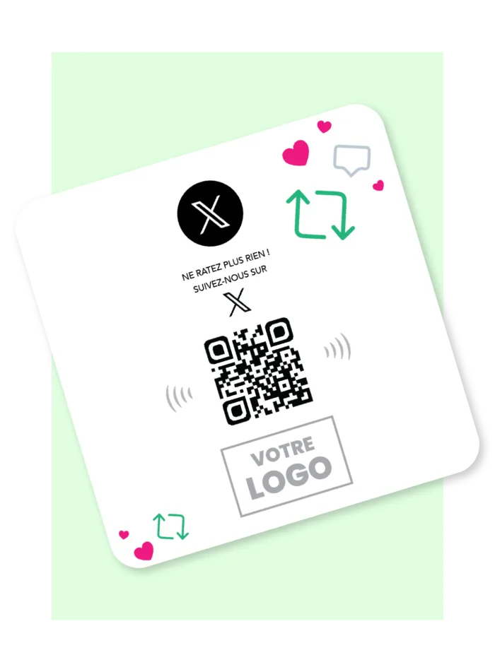 Plaque NFC pour X (ancien Twitter), adaptée aux profils professionnels.