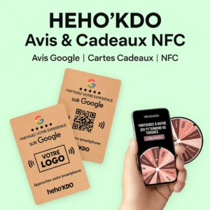 HEHO’KDO – Solution cartes cadeaux & avis (NFC + QR)